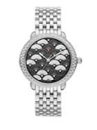 Michele Watches Serein 16 Black Fan Diamond & Stainless Steel Bracelet Watch