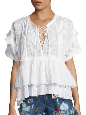 The Kooples Short Sleeve Lace-up Top