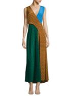 Diane Von Furstenberg Colorblock Draped Silk Maxi Dress