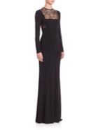 Alexander Mcqueen Crepe Jersey Butterfly Lace Inset Gown