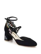 Sophia Webster Liliana Embroidered Suede Mary Jane Block Heel Pumps