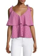 Prose & Poetry Brett Tiered Ruffled Gingham Cropped Top