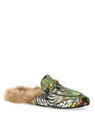 Gucci Princetown Shearling & Printed Satin Slippers