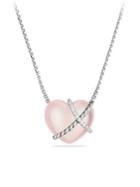 David Yurman Cable Wrap Sculpted Heart Necklace With Milky Rose Quartz And Diamonds