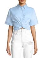T By Alexander Wang Cotton Twill Twisted Front Cropped Shirt