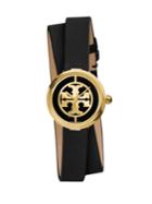 Tory Burch Reva Goldtone Stainless Steel & Leather Double-wrap Strap Watch/black