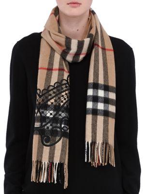 Burberry Lace-embroidered Giant Check Cashmere Scarf