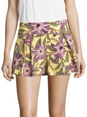Red Valentino Pleated Floral-print Shorts