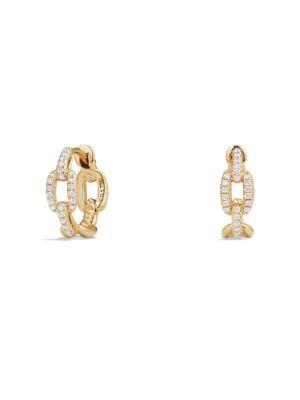 David Yurman Stax Chain Link Huggie Hoop Earrings With Diamonds In 18k Yellow Gold