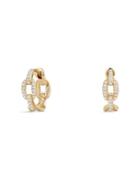David Yurman Stax Chain Link Huggie Hoop Earrings With Diamonds In 18k Yellow Gold