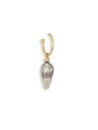 Mizuki Diamond, 10mm Grey Baroque Tahitian Pearl & 14k Yellow Gold Single Small Open Hoop Earring
