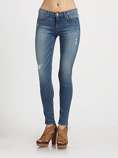 J Brand 620 Distressed Mid-rise Super Skinny Jeans