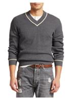 Brunello Cucinelli Varsity Rib-knit V-neck Sweater