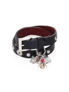 Alexander Mcqueen Fly Charm Double-wrap Studded Leather Bracelet