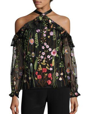 Alexis Kylie Embroidered Cold-shoulder Top