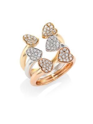 Hueb Hearts Diamond & 18k Tri-tone Gold Open Ring