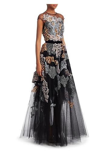 Talbot Runhof Beaded Illusion Fit-and-flare Gown