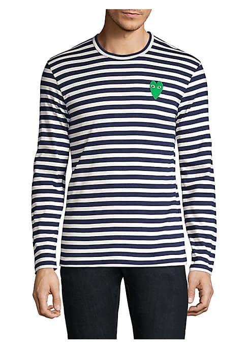Comme Des Garcons Play Stripe Heart-embroidered Long-sleeve Tee