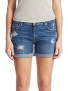 7 For All Mankind Rolled-cuff Distressed Five-pocket Shorts