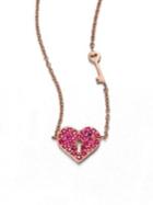 Sydney Evan Ruby & 14k Rose Gold Heart Key Pendant Necklace