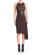 Akris Asymmetrical Leather Combo Dress