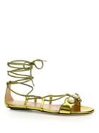 Gucci Willow Embellished Metallic Leather Lace-up Gladiator Sandals