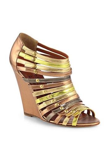 Edmundo Castillo Uma Strappy Metallic Leather Wedge Sandals