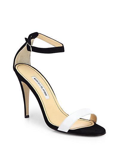 Manolo Blahnik Chaos Bicolor Leather & Suede Ankle-strap Sandals