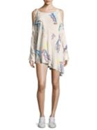 Free People Clear Skies Cold-shoulder Floral Printed Tunic