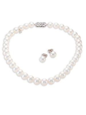 Mikimoto Ginza Diamond, 9mm White South Sea Pearl Stud Earrings & Necklace Set
