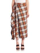 Cedric Charlier Orange Plaid Wrap Midi Skirt