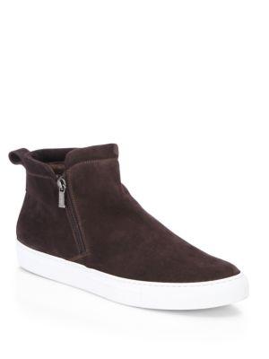 Saks Fifth Avenue Collection Shearling Lined Side Zip Suede Sneaker