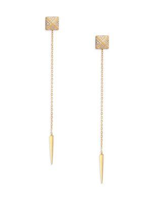 Marli Astrid Diamond & 18k Yellow Gold Cube Trix Drop Earrings