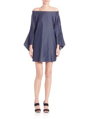 Tibi Denim Off-the-shoulder Dress