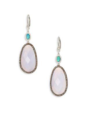 Meira T Diamond, Opal, Blue Opal, 14k White Gold & Silver Drop Earrings