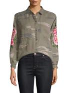 Rails Marcel Camo Floral-embroidered Top