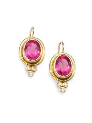 Temple St. Clair Classic Color Pink Tourmaline, Diamond & 18k Yellow Gold Oval Drop Earrings