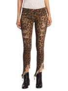 R13 Kate Leopard Angled Shredded Hem Skinny Jeans