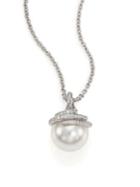 Mikimoto Twist 11mm White Cultured South Sea Pearl, Diamond & 18k White Gold Pendant Necklace