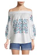 Roller Rabbit Off-the-shoulder Embroidery Peasant Top