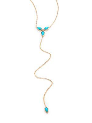 Zoe Chicco Diamond, Turquoise & 14k Yellow Gold Lariat Necklace