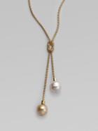 Majorica 14mm White And Champagne Baroque Pearl Lariat Necklace