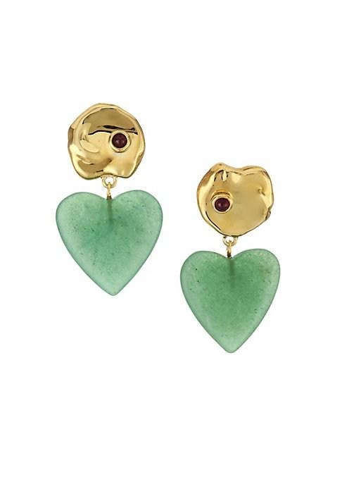 Lizzie Fortunato Venice 18k Goldplated Green Quartz & Garnet Drop Earrings