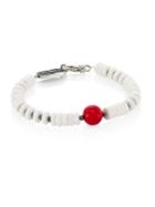 King Baby Studio Sterling Silver, Round Red Coral & White Shell Bead Bracelet