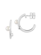 Majorica 4mm White Pearl And Sterling Silver Hoop Earrings