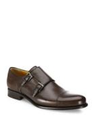 A. Testoni Leather Double Monk-strap Loafers
