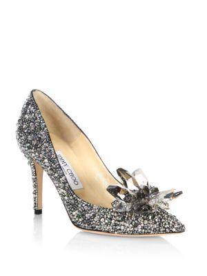 Jimmy Choo Crystal Suede Point Toe Pumps 85mm