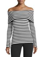 Milly Off-the-shoulder Rib-kint Stripe Top