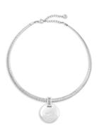 Majorica White Man-made Coin Pearl Pendant Choker Necklace