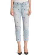 Amo Tomboy Cropped Floral-embroidered Jeans